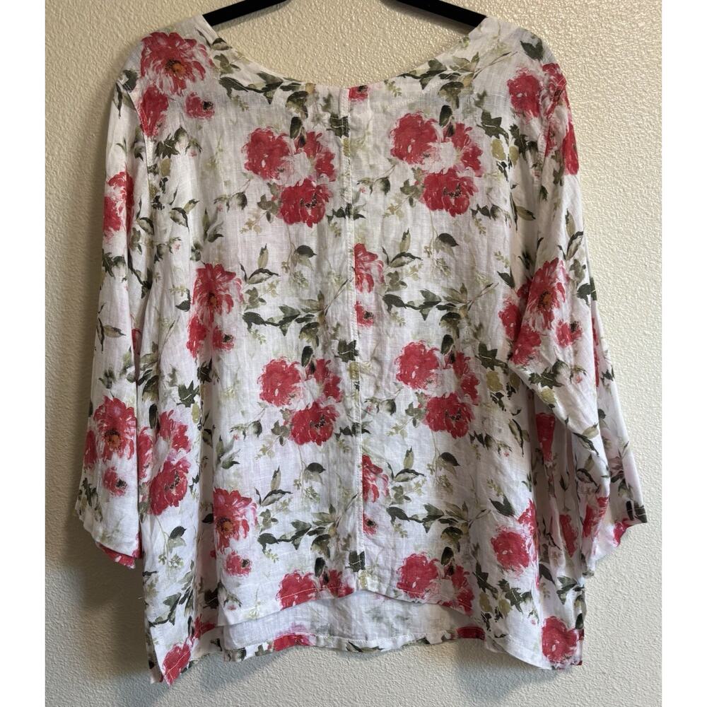 Inizio Made In Italy 100% Linen Blouse Pink Floral Lagenlook Resort Wear Size L - Picture 3 of 8